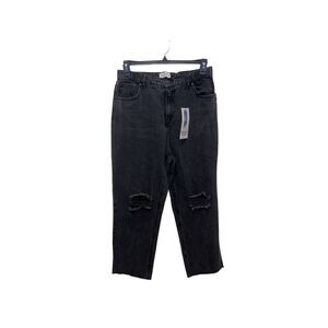 NWT Vanilla Star Jeans Cinch Waist Straight Black Distressed Jeans 13/31 Regular